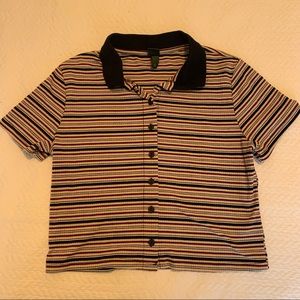 Collared Striped Crop Top